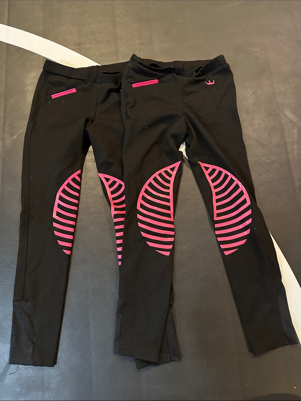 Girls horseback riding Black Leggings with Pink Knee Panels - Crown Logo